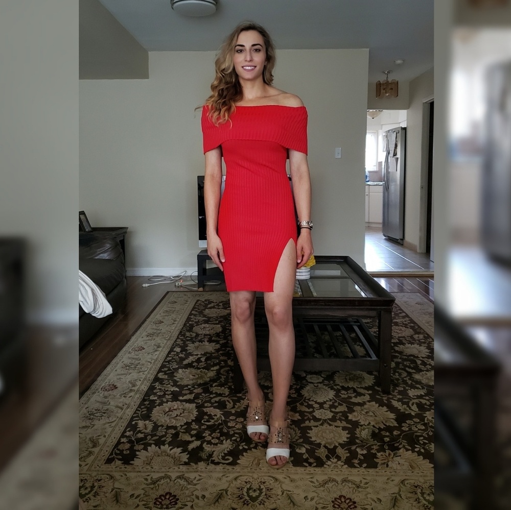 Never worn stunning off red BCBG dress
